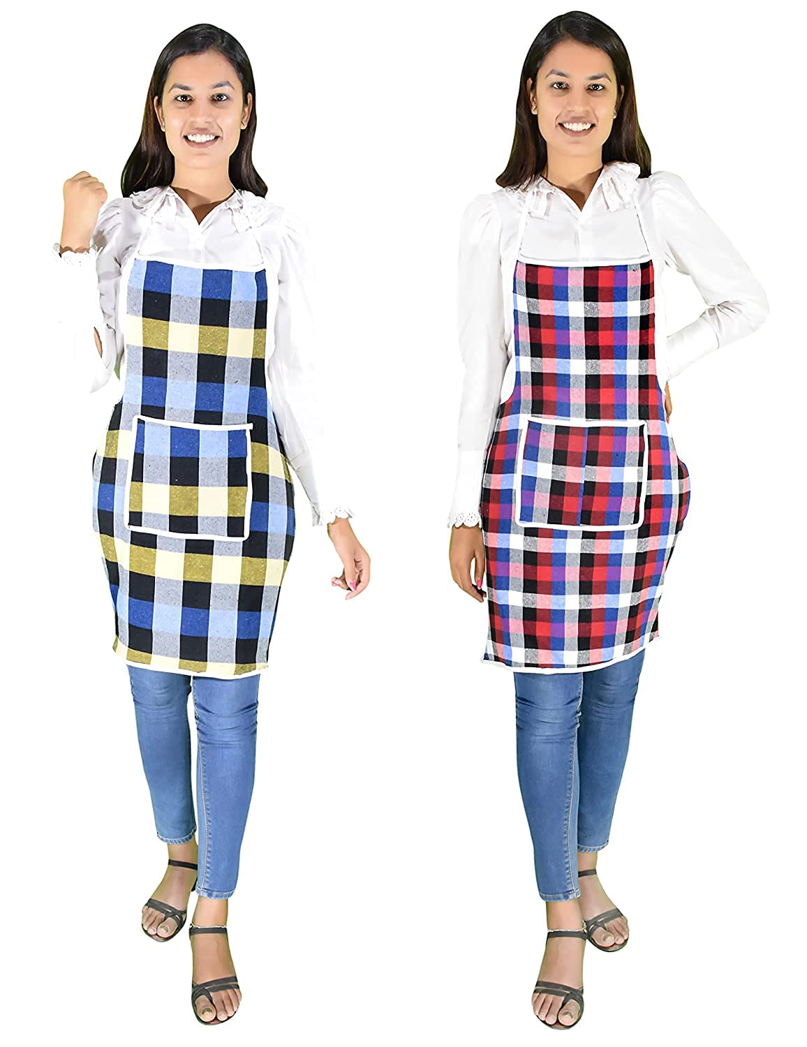 HB MSALA Cotton Kitchen Multi Colour Apron with Front Pocket - Set of 2(Multicolor)