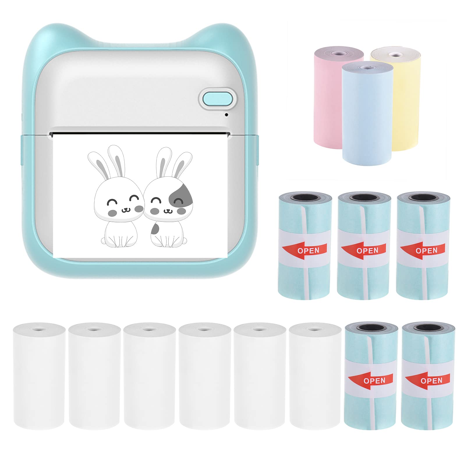 Sunydog Mini Thermal Printer, Portable Pocket Photo Printer 203dpi Wireless BT Connection for Picture Lable DIY Handcraft List Meno Notes Journal Receipt Paper Instant Printer Sticker with 5 Rolls