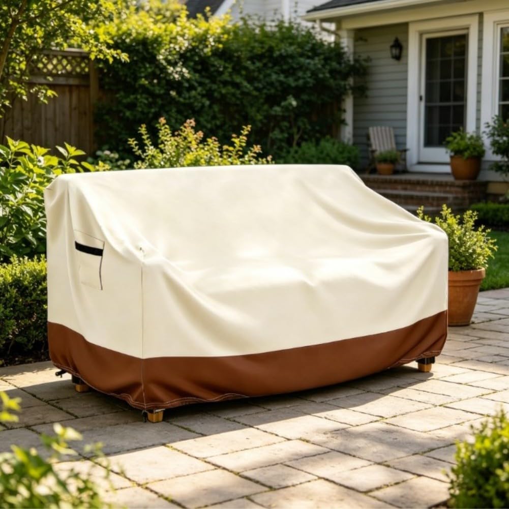 Wasserdichte Gartensofa Abdeckung aus 420D Oxford Gewebe mit Belüftung und Kordelzug für Outdoor Möbel Schutz vor Regen UV Wind für STAUB Beige(198.12 * 83.82 * 81.28cm)