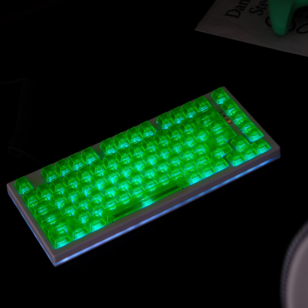 Lot de 114 Touches Transparentes pour Clavier mécanique Cherry MX, Profil Cherry, Vert Vif et Transparent