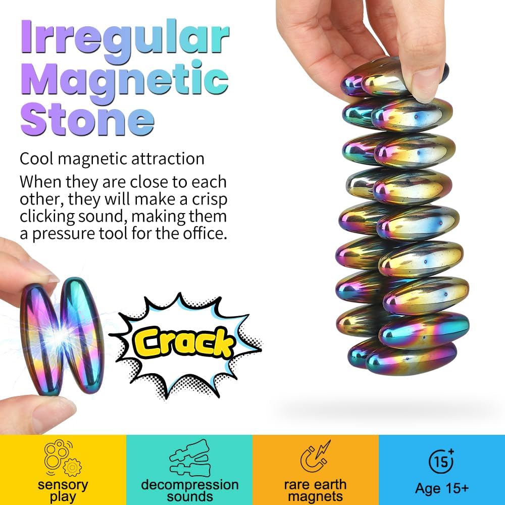Rattle Snakes Magnetic Eggs, Fidget Toy Hematite Magnet for Adults, Fridge Magnets Oval Rocks for Refrigerator, Small Gadget,Desk Toy for Ferrite Putty(20PCS)