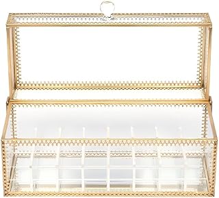 منظم أحمر شفاه زجاجي بتصميم عصري أنيق، شفاف، مصنوع من الزجاج والأكريليك، مدمج، يتسع لـ 24 قطعة من مستحضرات التجميل