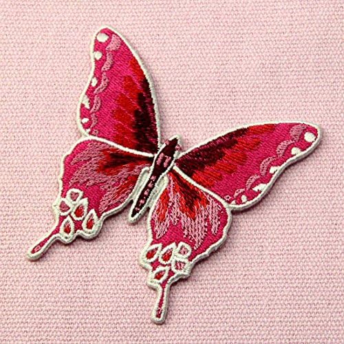 Butterfly Embroidered Badge Iron On Sew On Patch, Pink