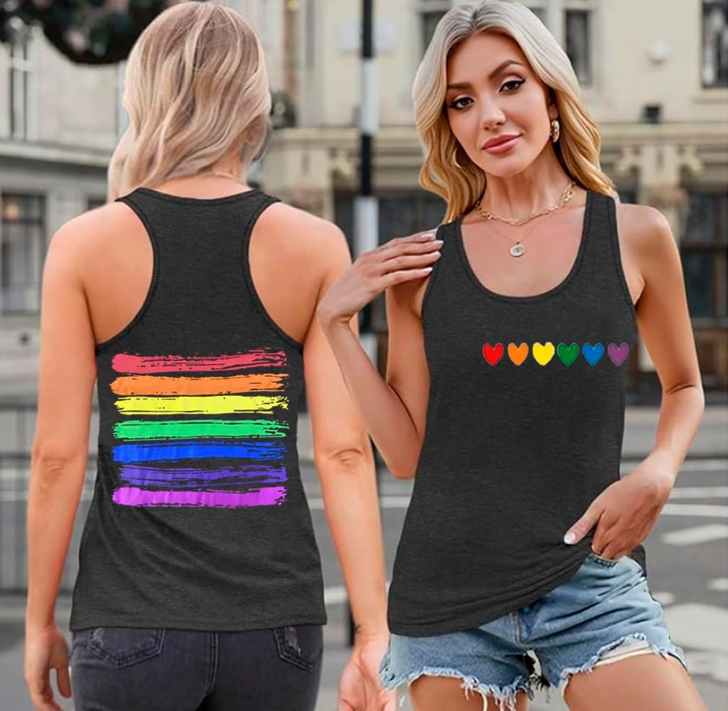 Pride Tank Top Women Rainbow Heart Graphic Tank Pride Flag LGBTQ Sleeveless Tee Shirt Vest