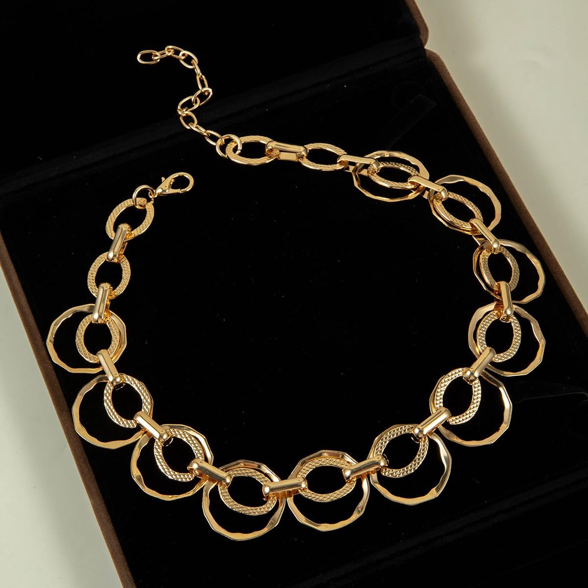 RTY Chunky Gold Statement Choker Necklace Geometry Circle Thick Chain Harmmer Bold Collar Jewelry for Women - Image 5