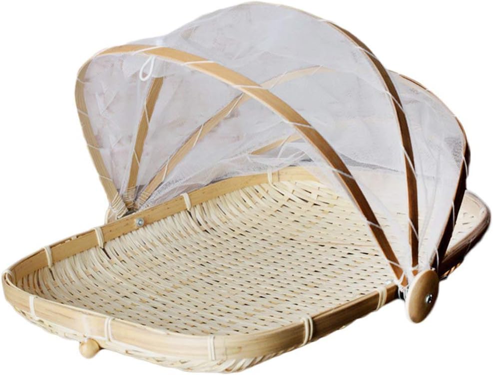 Multipurpose Bamboo Storage Basket with Mesh Net Cover, Food Serving Tent Tray, Fly Proof Fruit Vegetable Bread Organizer, Picnic Outdoor Kitchen Countertop Use | Pack Of 1-image-49