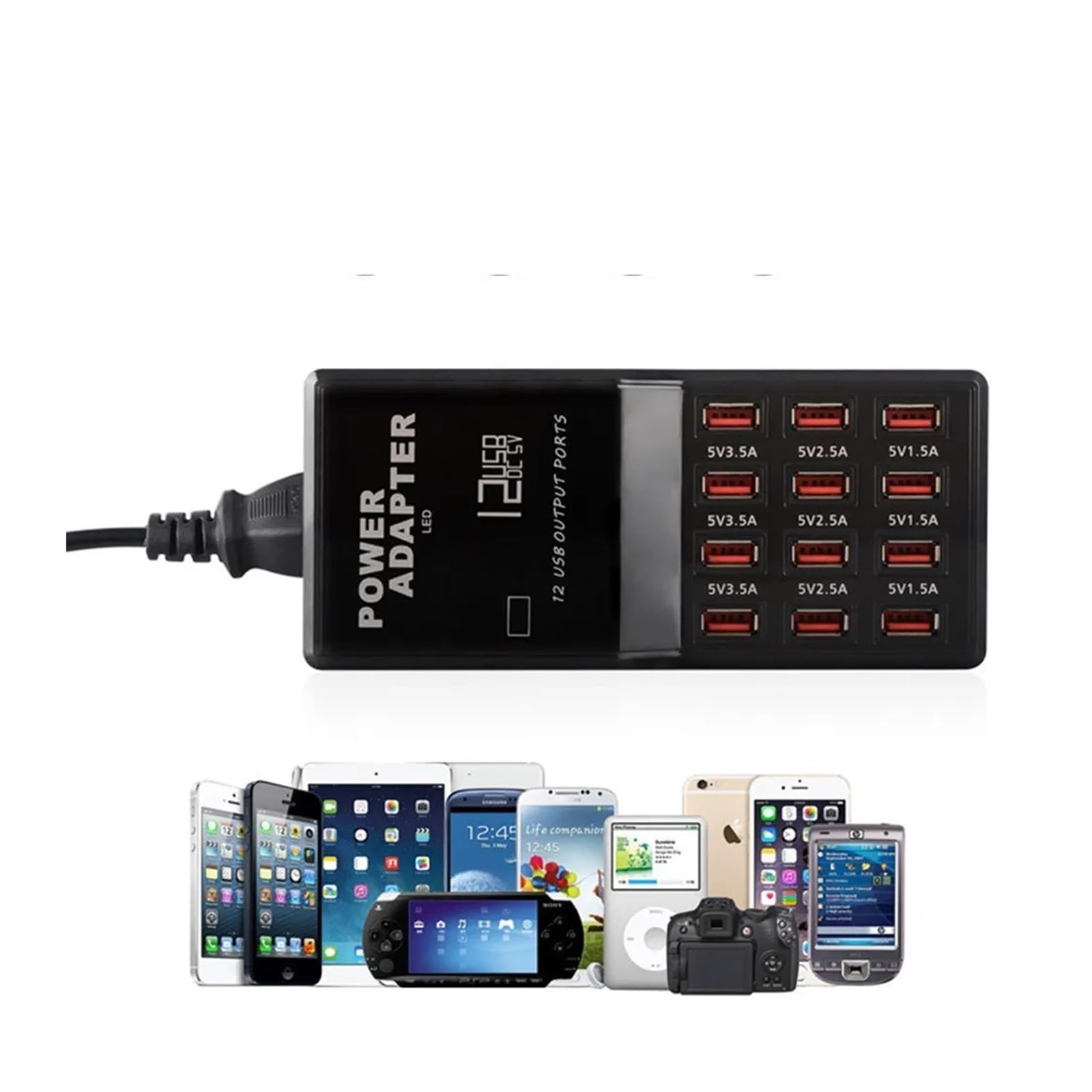 Rapide Chargeur, Station de Chargeur Hub Multi-Ports 60WUSB, 12 Ports, Chargeur Mural Intelligent, Station de Charge Rapide,Chargeur USB Voyage/Haute Vitesse