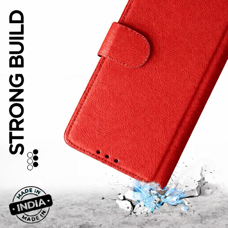 Image of Cover for Vivo T5x 5G / Y51 Pro 5G / iQOO Z11x 5G, Wallet Style, Leather Finish, Magnetic Closure, Inbuilt Stand, Card Pocket (Red)
