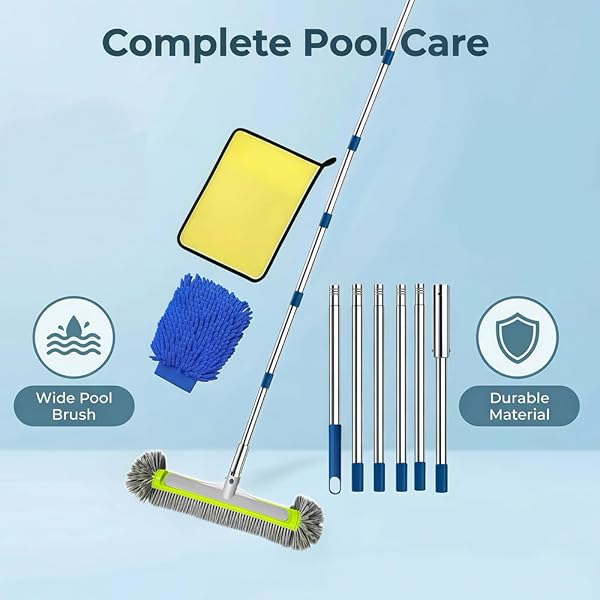 Brosse de Piscine avec Tige Télescopique de 230 cm de Long, Brosse de Nettoyage pour Piscine de 45 cm, Balai de Piscine Extrémités Rondes avec Tige en Acier Inoxydable Réglable en Longueur - 5