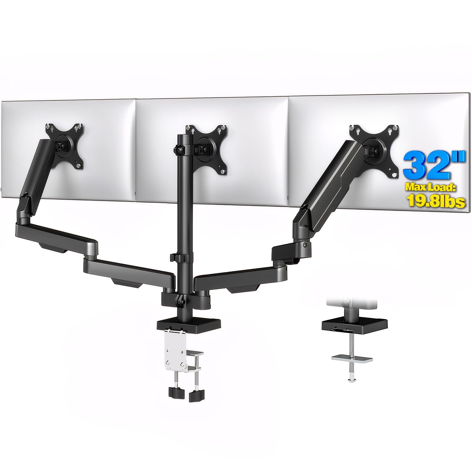 RFIVER Bras triple pour écrans de 17 à 32", support articulé triple écran jusqu'à 8 kg, inclinaison complète, bras pivotants, VESA 75 x 75 100 x 100 mm