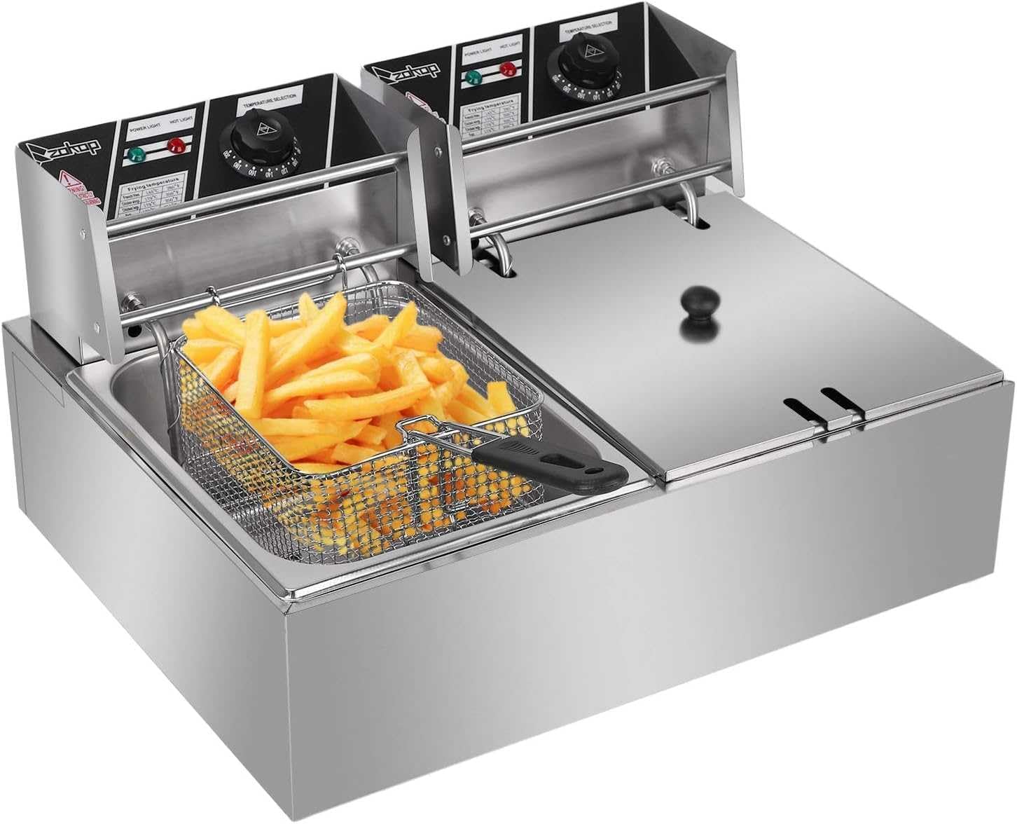 Commercial Electric Deep Fat Fryer, 5000W Stainless Steel with Basket & Lid, Ideals for Home Kitchen and Restaurant Use (12 Litre)