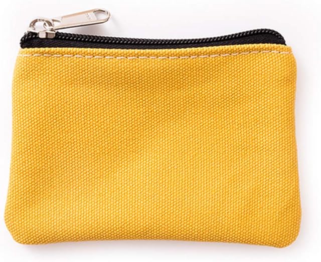 Hibate Small Canvas Coin Purse Holder Wallet Zip Pouch Money Purses Bag for Women Men Kids (Yellow)