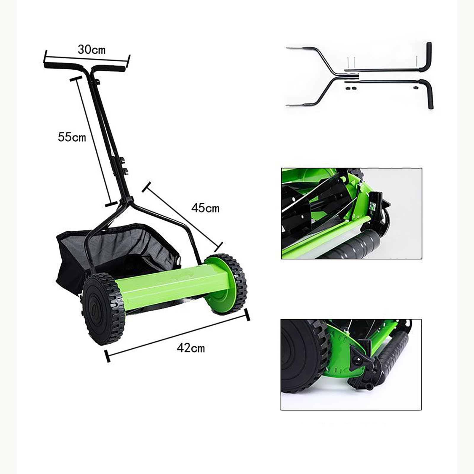 Cortacésped Manual De Carrete De Empuje De 12 Pulgadas, Barredora De Césped con Bolsa De Recolección Y 5 Cuchillas, Ajuste De Altura De 4 Posiciones, Recolección Automática De Recortes De Césped