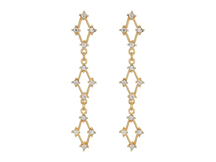 Kenneth Jay Lane  Gold with Crystals Three Diamonds Post Earrings (Gold/Crystal) Earring