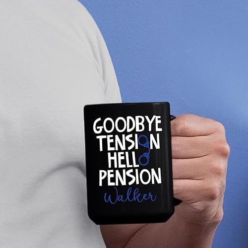 Miniatura 6 de Taza de café personalizada con nombre de oficial de policía, regalos para hombres, papá, marido, Goodbye Tension Hello Pension Tazas de café de 11