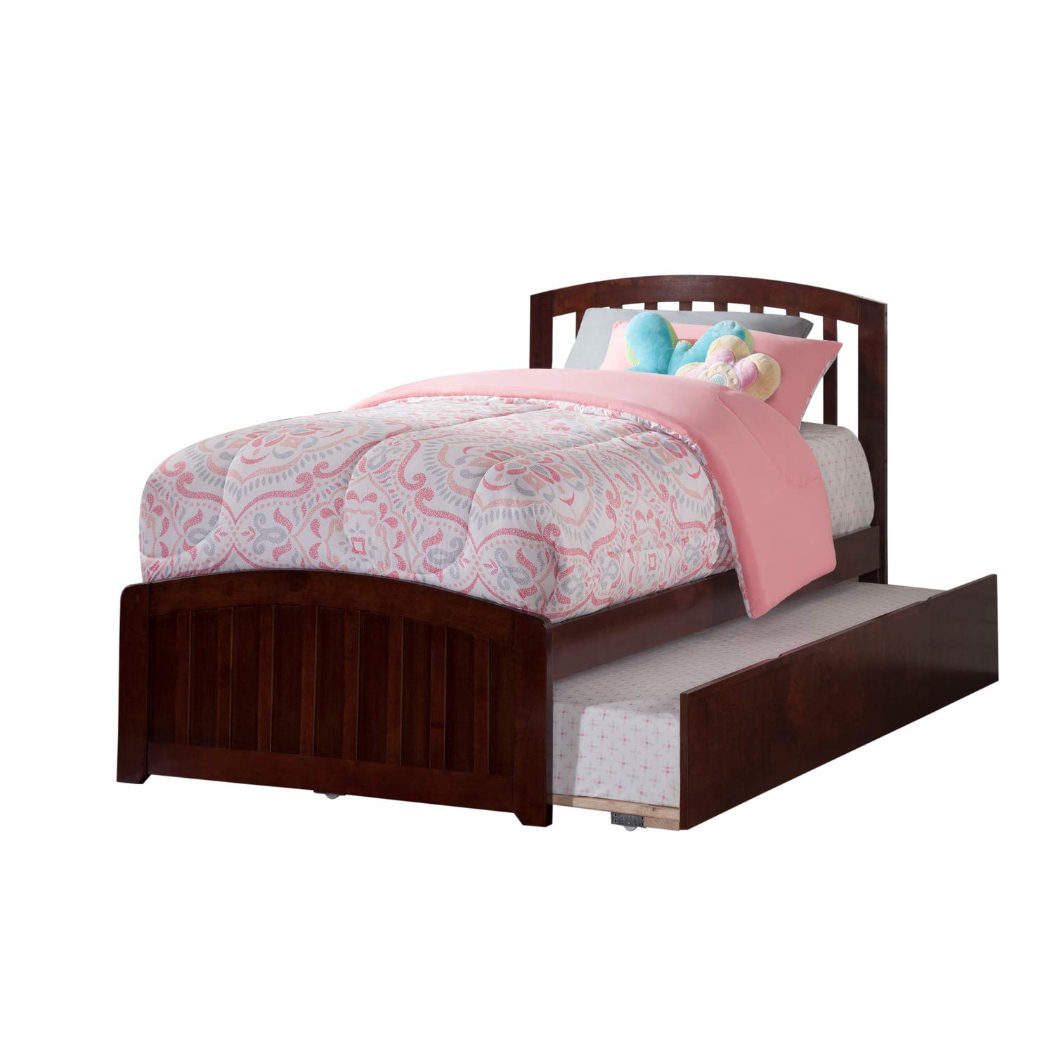 AFIRichmond Twin Platform Bed with Matching Footboard and Turbo Charger with Twin Size Urban Trundle in Walnut