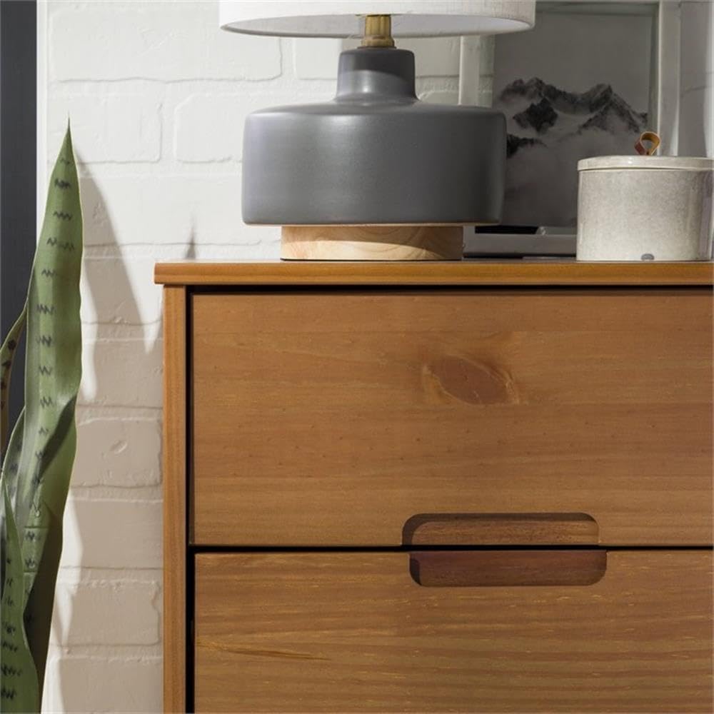 Mid Modern Grooved Handle Wood 2-Der Nightstand
