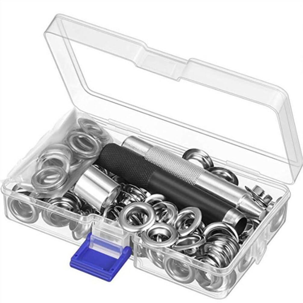 100 Set Di Bottoni Ad Occhiello Per Scarpe Abbigliamento E Artigianato Con 3 Strumenti Portatili Argento E Bianco Dimensioni 10 Mm
