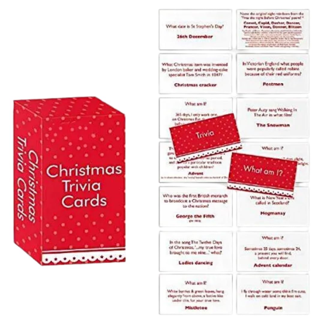 2 Pack 60 Christmas Trivia Cards Fun Festive Quiz Game for Family Gatherings, Holiday Parties, and Xmas Events Stocking Filler Idea for Adults and Kids