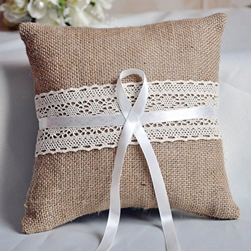Abbie Home 4 in All Burlap Cover Wedding Guest Book + Pen Set + Flower Basket + Ring Pillow Party Favor
