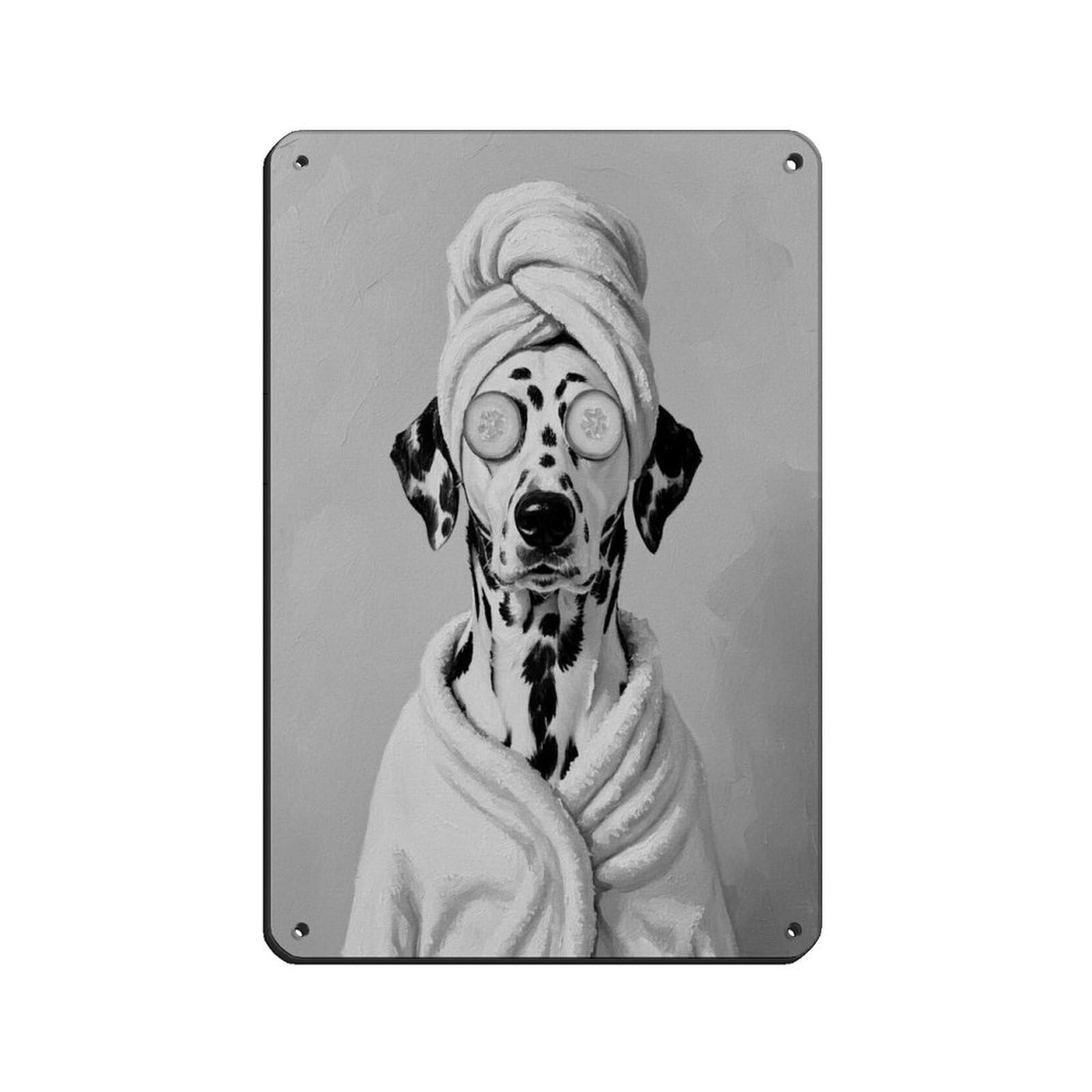 Bathroom Spa Art, Dalmatian Dog Retro Poster Metal Tin Sign Chic Art Retro Iron Painting Bar People Cave Cafe Family Garage Poster Wall Decoration 8x12inch(20x30cm)