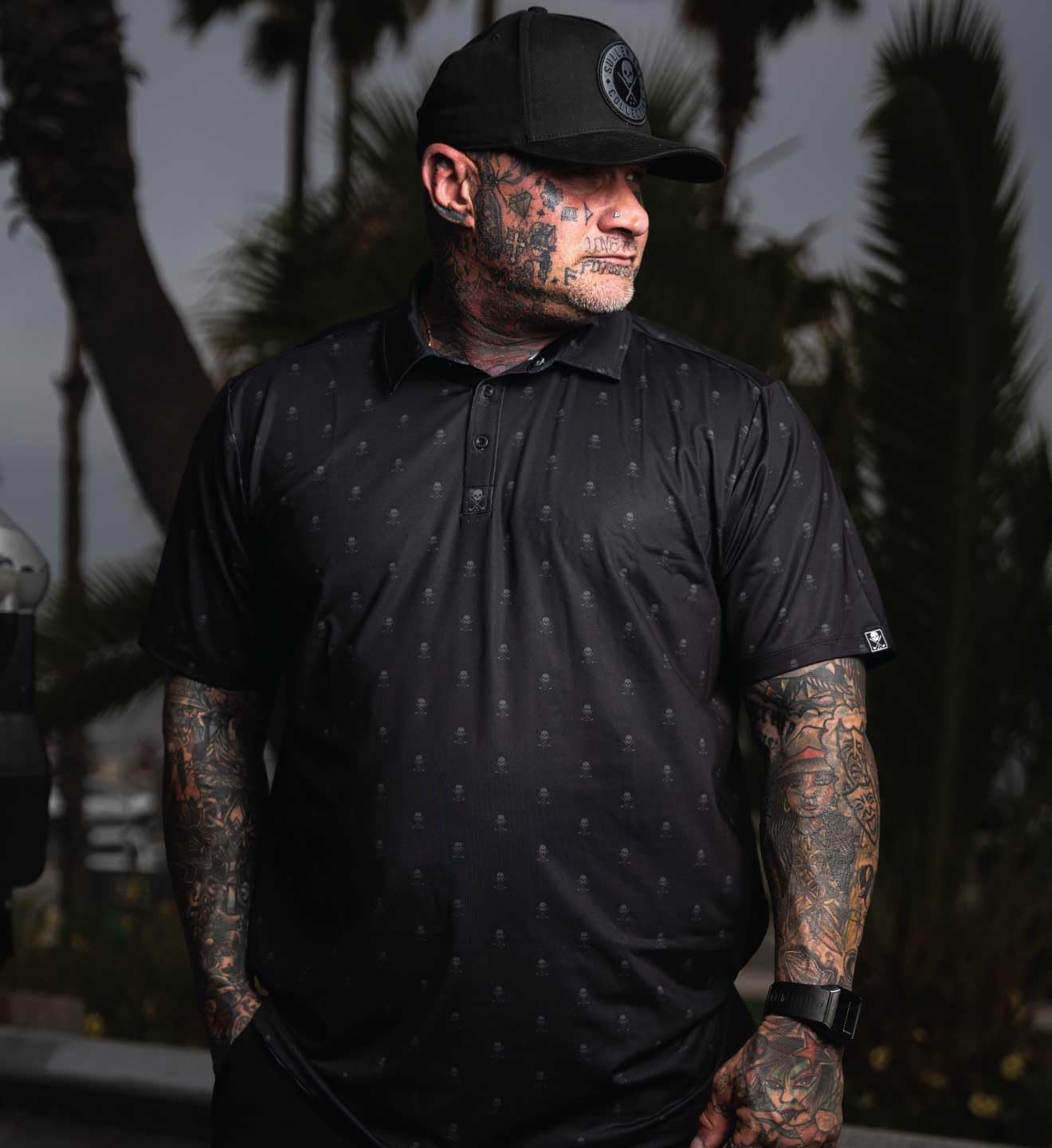 Sullen Men's Golf Badge Tattoo Lifestyle Graphic Pattern Short Sleeve Golf Button Up Polo Shirt