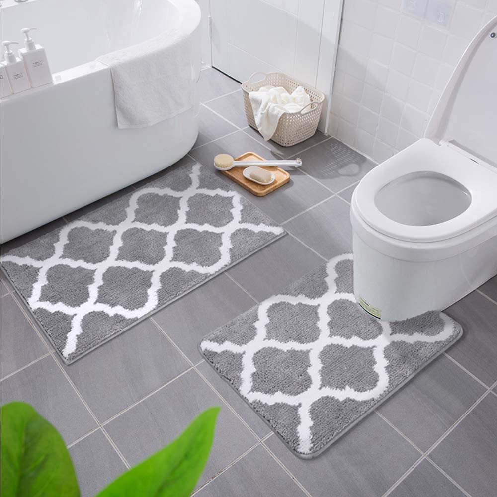 Homaxy Juego de 2 Alfombrillas de baño Antideslizantes de Microfibra Suave para baño, Lavable a máquina, 50 x 76 cm + 50 x 60 Contorno WC, Gris