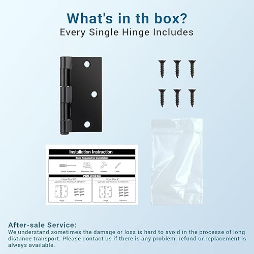 Miniatura 5 de KNOBWELL Paquete de 50 bisagras de puerta negras mate para puertas interiores, bisagras de puerta de 3.5 x 3.5 pulgadas con esquinas cuadradas