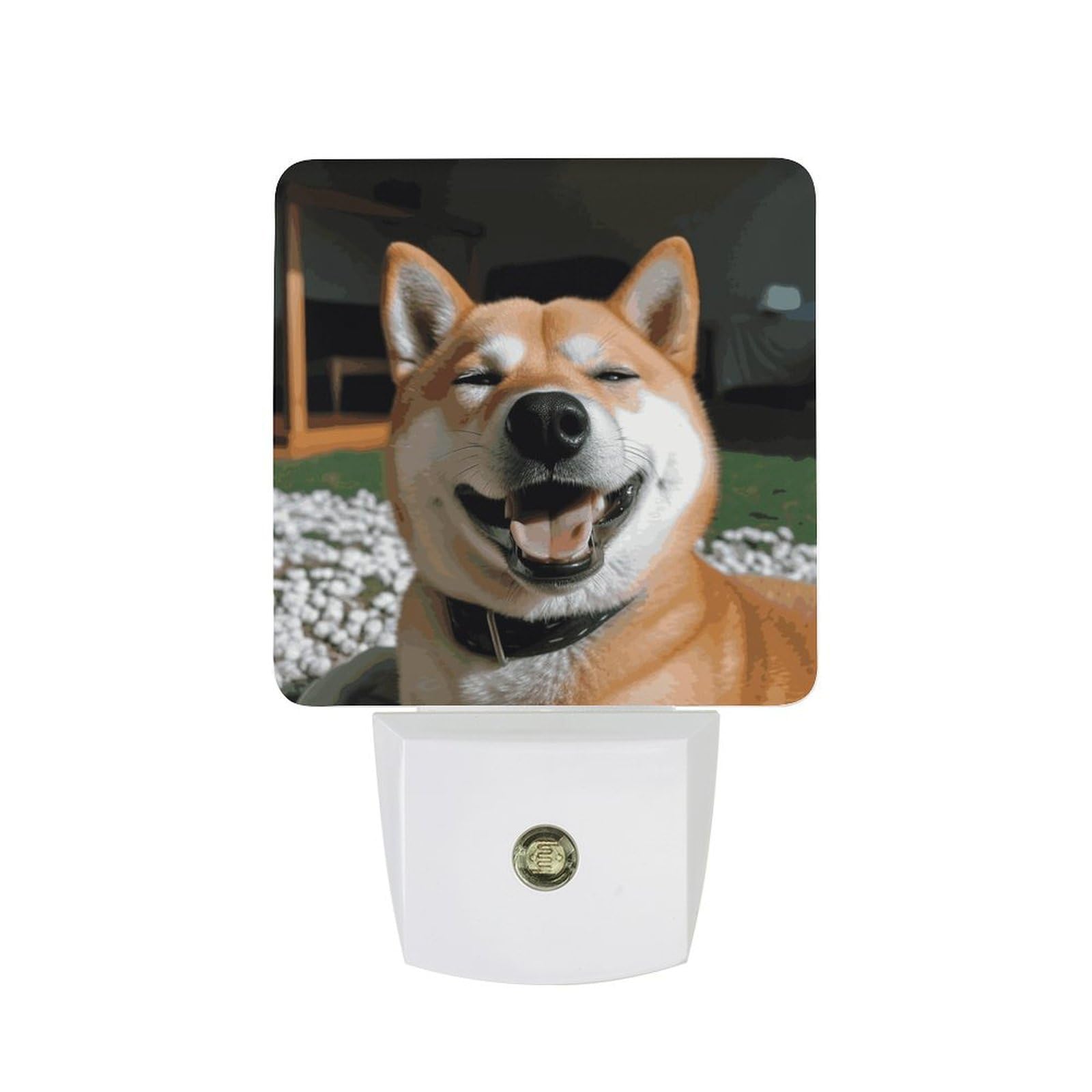 FodPand Night Light Plug Into Wall with Dusk to Dawn Sensor 0.5w Modern LED Shiba Inu Smile Tongue Out Plug in Night Lamp Warm White Glow Nightlight for Bedroom Hallway Stairs Corridor