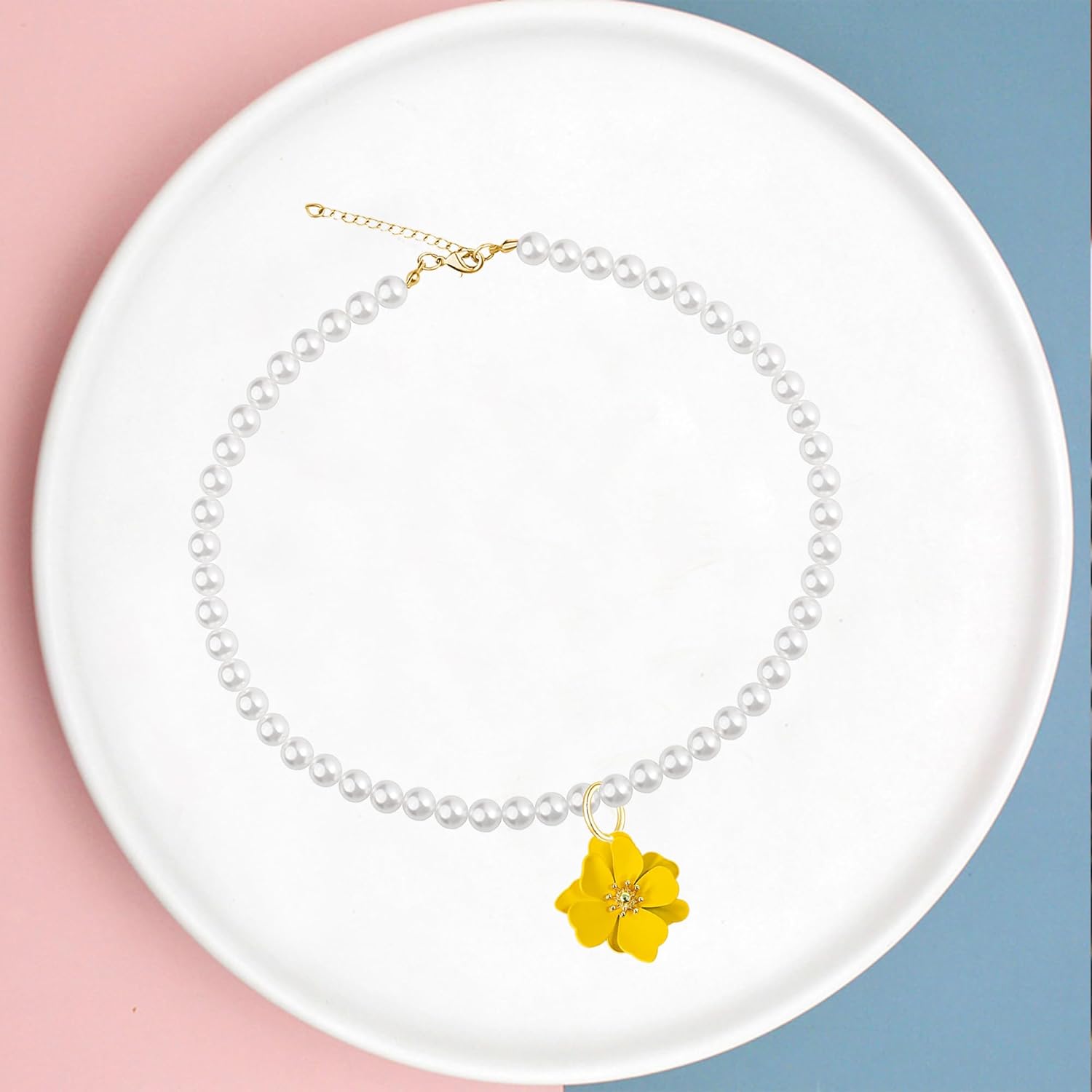 Anmpab Pearl Flower Necklace for Women Pearl Floral Pendant Necklace Adjustable Chain Jewelry for Her Mother Wife Anniversary - Image 6