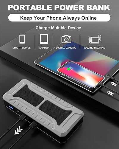 Miniatura 4 de SYPOM Arrancador de coche de 4000 A pico de 21000 mAh todo el gas motor diésel de hasta 80 L Caja de salto de litio de 12 V paquete de refuerzo de