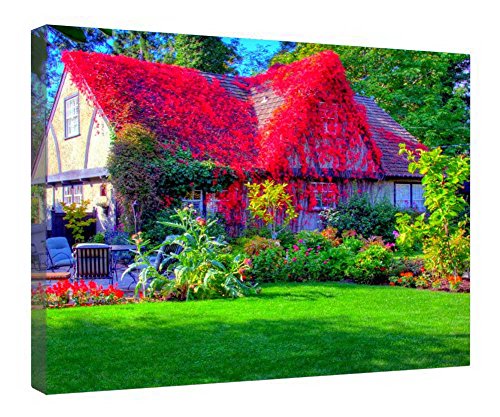 Tableau chalet sur toile haut de gamme avec cadre en bois véritable 40x50