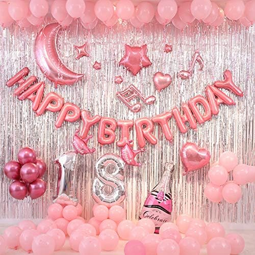 18th Birthday Decorations 18 Birthday Supplies 18 number Balloons set with silver curtain backdrop Props (18)