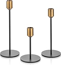 Romadedi Candle Holders Gold & Black - Set of 3 Tall Candle Holders in Different Sizes for Taper Candle Candles Metal Vintage Modern Decorative Table Decoration for Christmas Wedding Living Room
