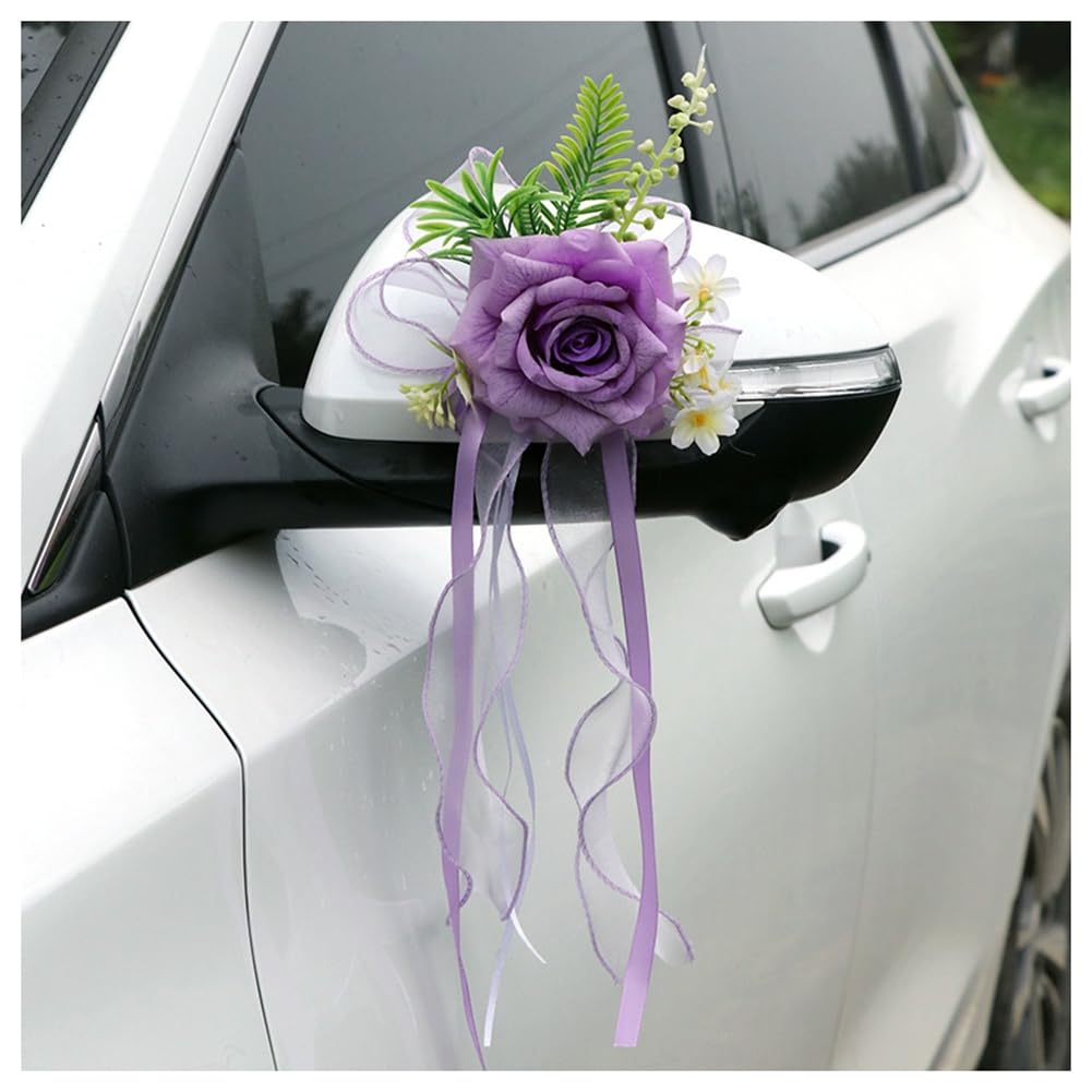 Hochzeit Autoschmuck Hochzeit-Autoschleifen Vintage Künstliche Blume Rückspiegel Türgriff Simulation Blume-Schleife Dekoration Hochzeitsauto Deko für Hochzeits Party Stuhl Zurück 7# 12 Stück