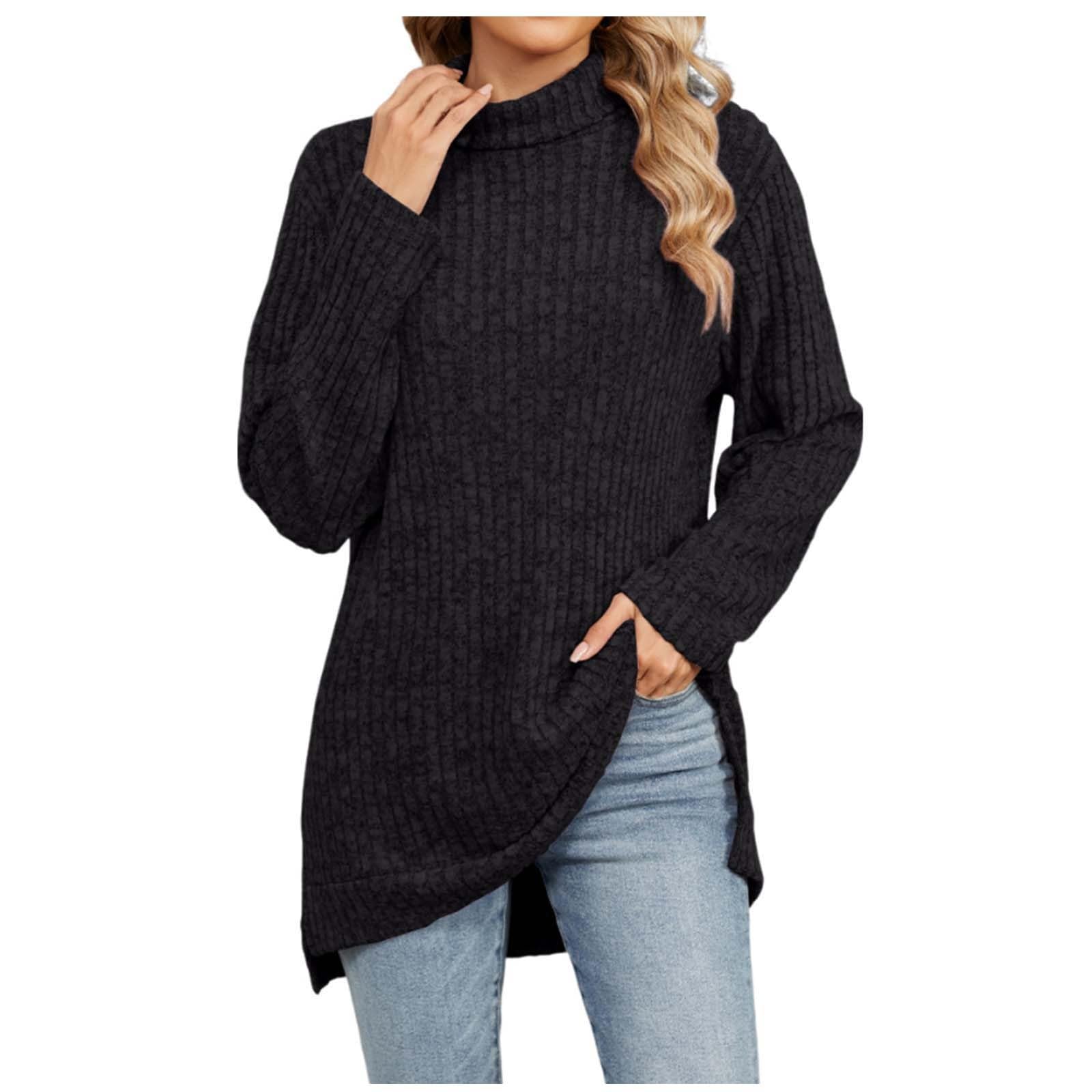 Pullover Sweater for Women UK,Longline Sweaters Womens Plain Ladies Casual Turtle Neck Jumper Long Sleeve Tops Blouse Soft Ribbed Knitted Jumpers Loose Fit Tunic Sweatshirt Knitwear Black