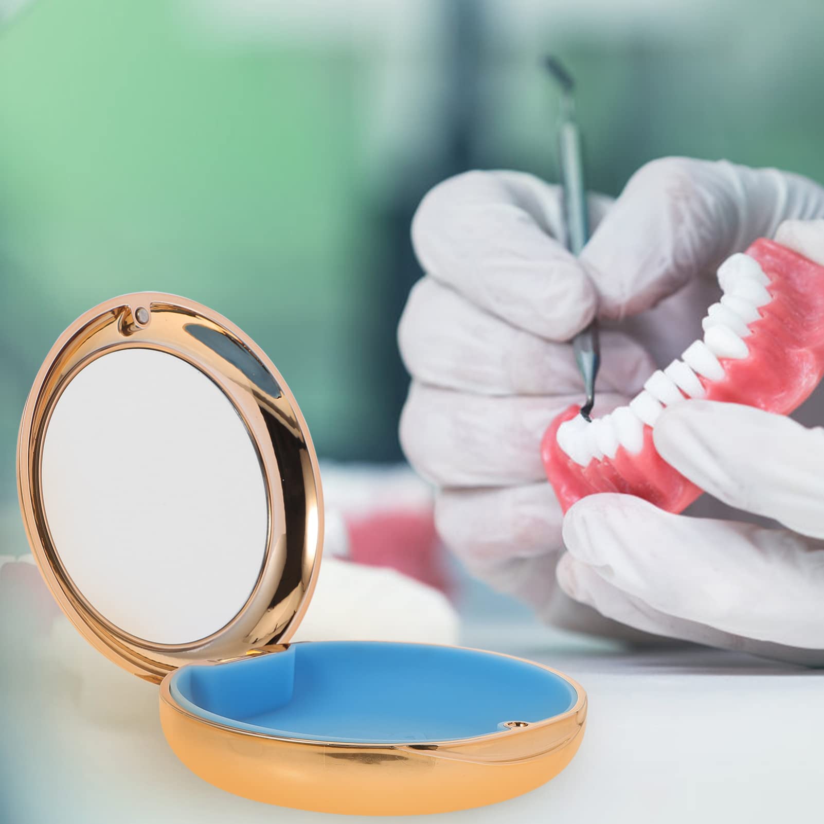 HEALLILY Zahnprothese Box Zahnspangendose mit Spiegel Prothesendose Zahnprothesendose Gebissdose Prothesen Aufbewahrungsbox Dental Box für Aufbissschiene Knirscherschiene Zahnpflege