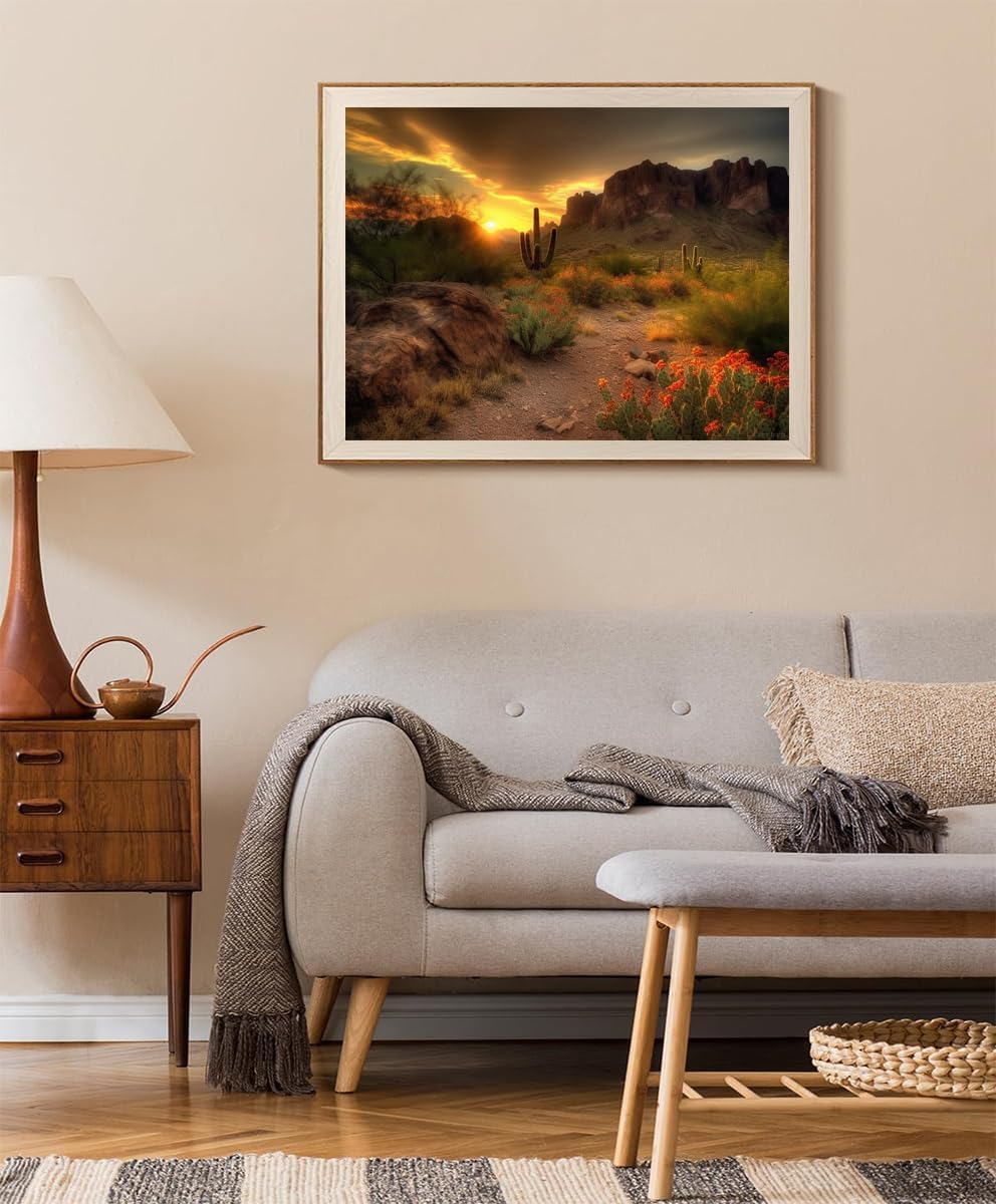 YEEIFFD DIY 5D Diamond Art Kits Painting for Adults Mountains Sunset Arizona Western Desert Cactus Landscape 30x40cm