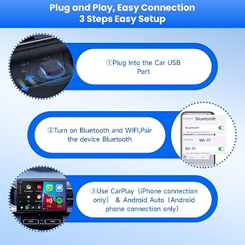 CarlinKit Mini Ultra 2-in-1 Wireless Android Auto for Android 11& Wireless CarPlay Adapter for iOS 10+, USB-C/A, Plug & Play, Low Latency, Mini USB Design for OEM Cars, Dark Blue