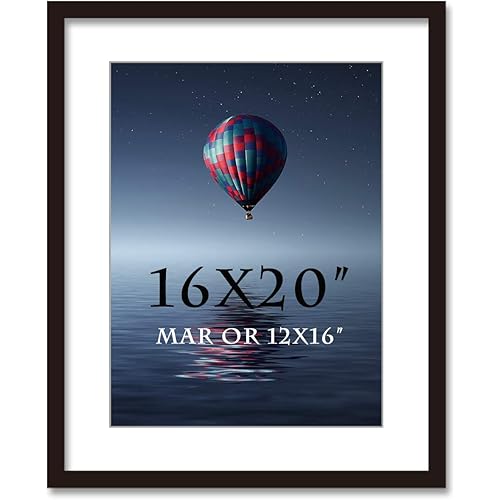 16x20inch Picture Frame Solid Wood Wall Mounting Certificate Poster Photo Frame with MAT Display Pictures 12x16in (Black,1 Pack)