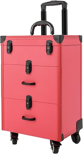 Estuche de maquillaje con ruedas universales con cerradura y ruedas universales, estuche de tren de maquillaje de 3 niveles, estuche de maquillaje