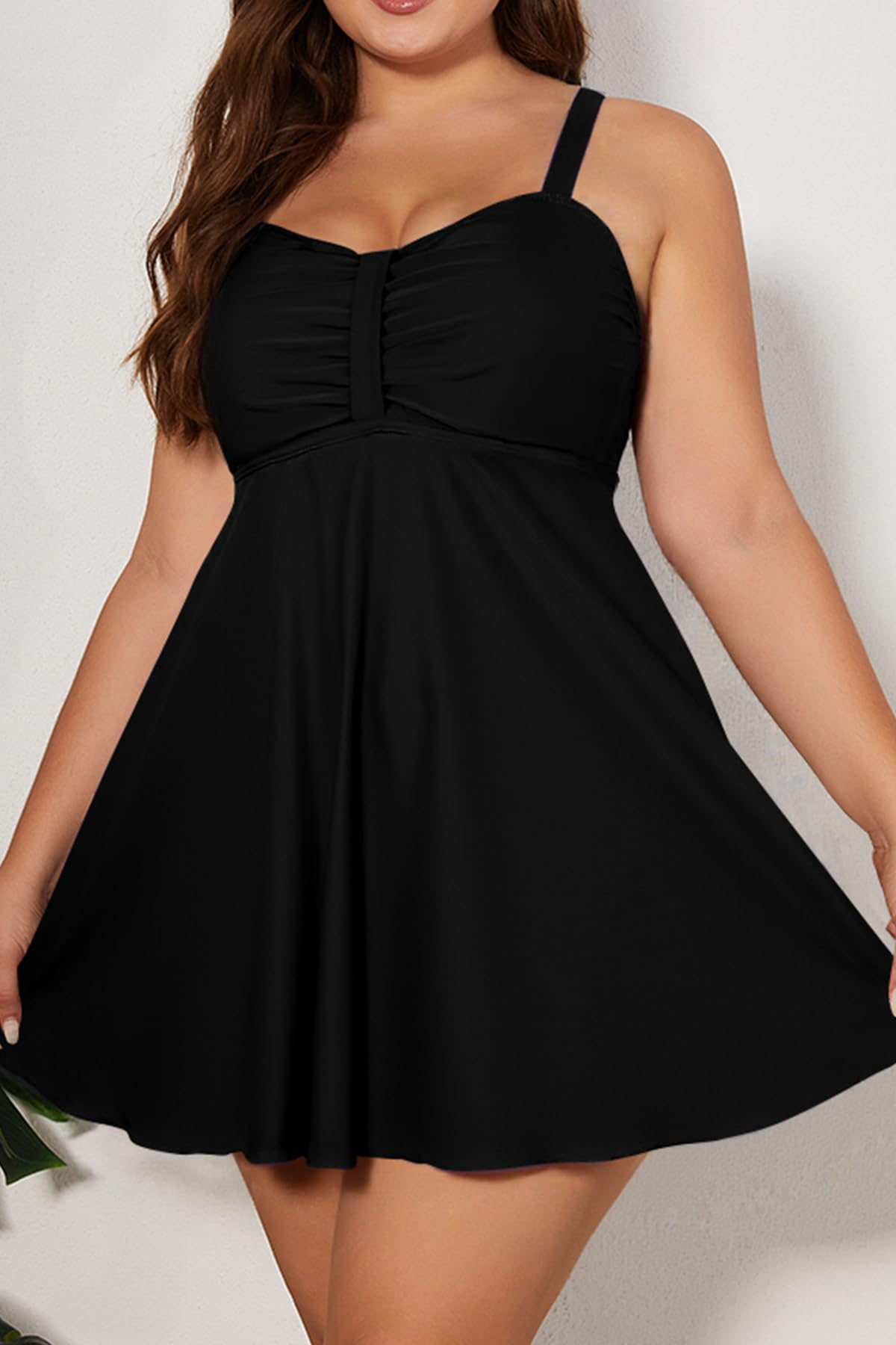 SHEKINI Robe de bain grande taille pour femme - Contrôle du ventre - Imprimé - Rembourré - Réglable - Maillot de bain une pièce avec short