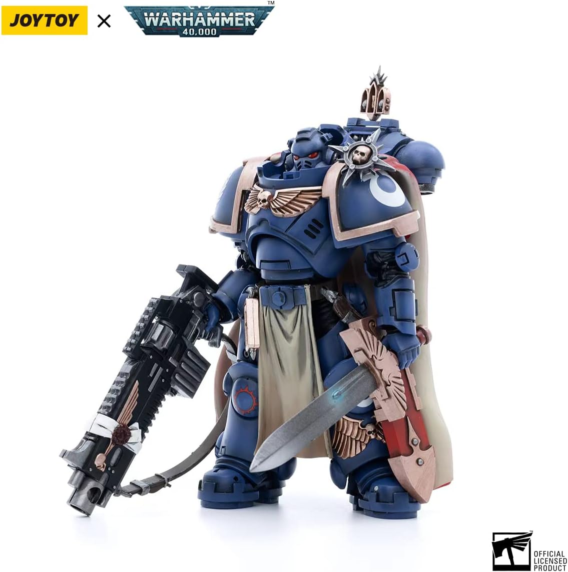 JoyToy Warhammer 40K Ultramarines Captain with Master-Crafted Heavy Bolt Rifle 1:18 Scale Action Figure Mecha Joy Toy Collection Model 4.92in