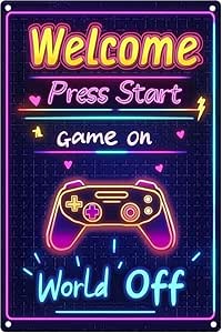 Amazon.com: Gaming Sign Metal Game Sign Gaming Room Sign Welcome Press ...