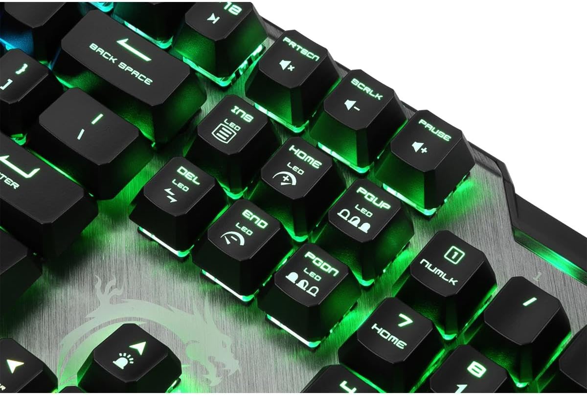 Close-up of RGB lighting on the top right keys of MSI Vigor GK50 Elite LL