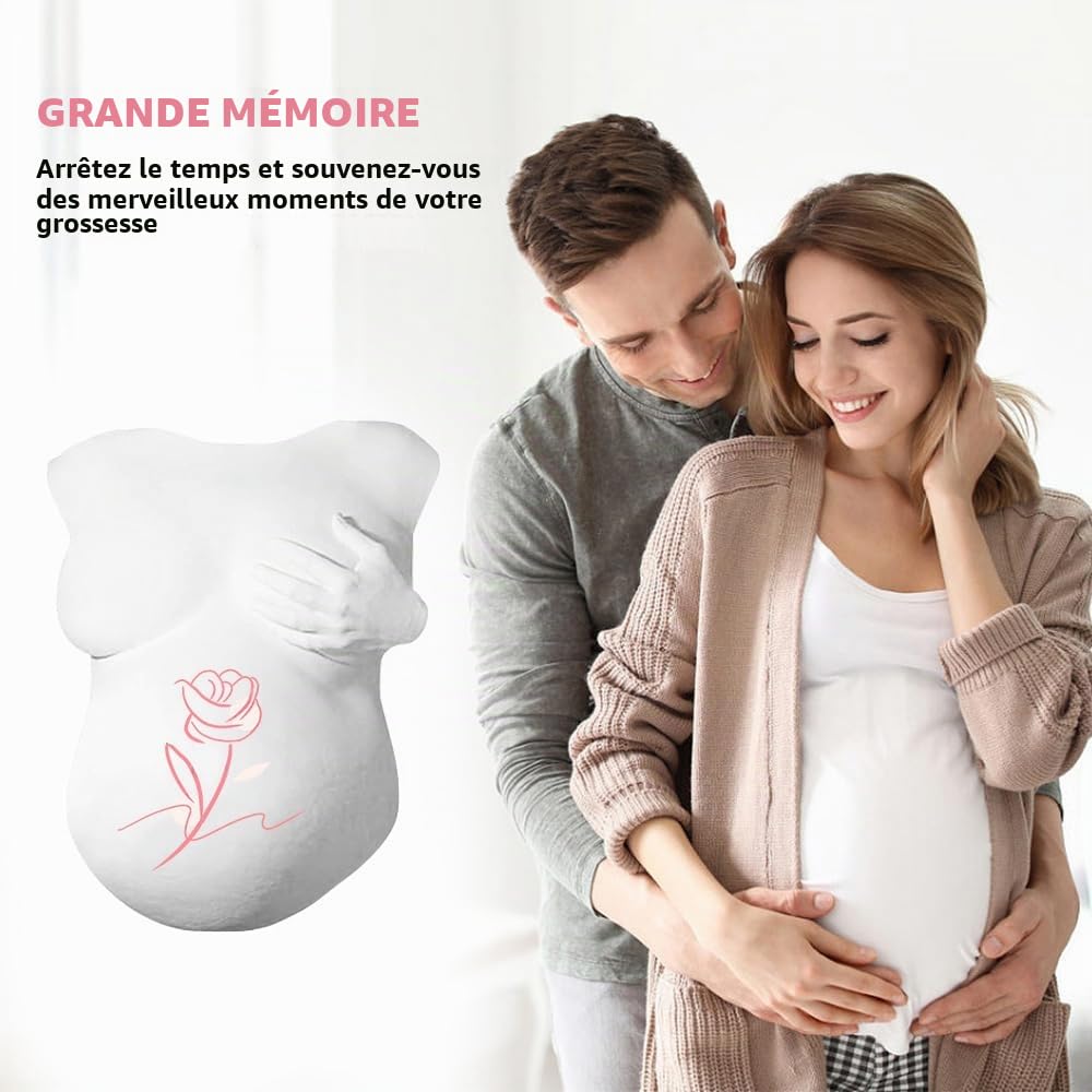 Kit Moulage Ventre Femme Enceinte, Bande de Plâtre avec Peintures et 2 Pinceaux, Sculpture pour Souvenirs de Grossesse
