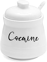 Cevostirva Funny Ceramic Sugar Bowl with Lid & Spoon - 12oz White Sugar Jar for Coffee Bar Decor, Gag Gift