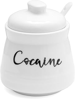 Funny Ceramic Sugar Bowl with Lid & Spoon - 12oz White Gag Gift for Coffee Bar, Hilarious Sugar Jar Dispenser