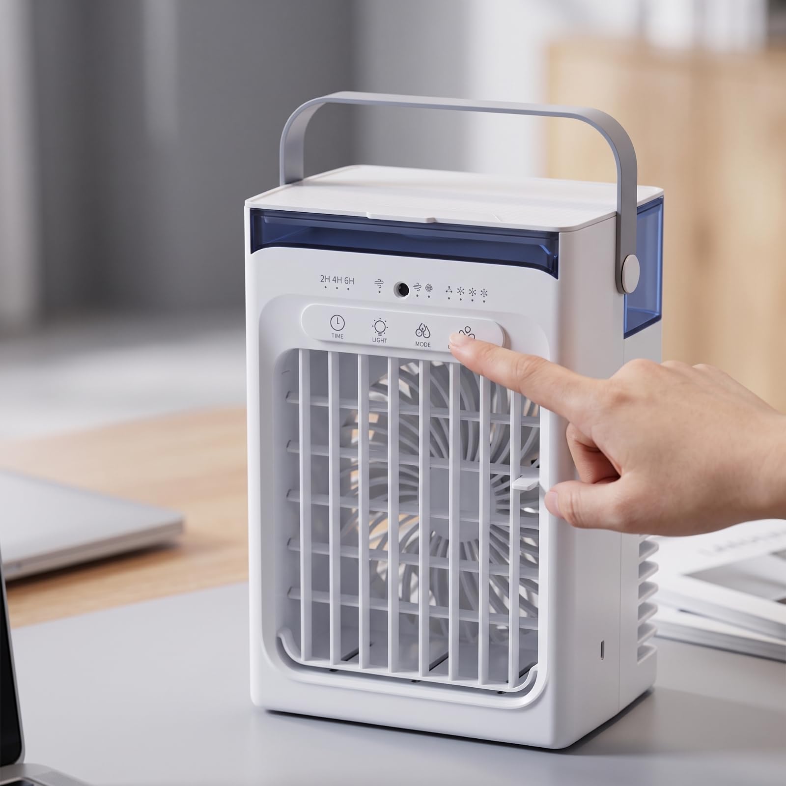 Gralara Raffrescatore Evaporativo Portatile da Tavolo Mini Condizionatore Portatile 3 in 1 Ventilatore con Luce LED per Scrivania, Ufficio, Dormitorio