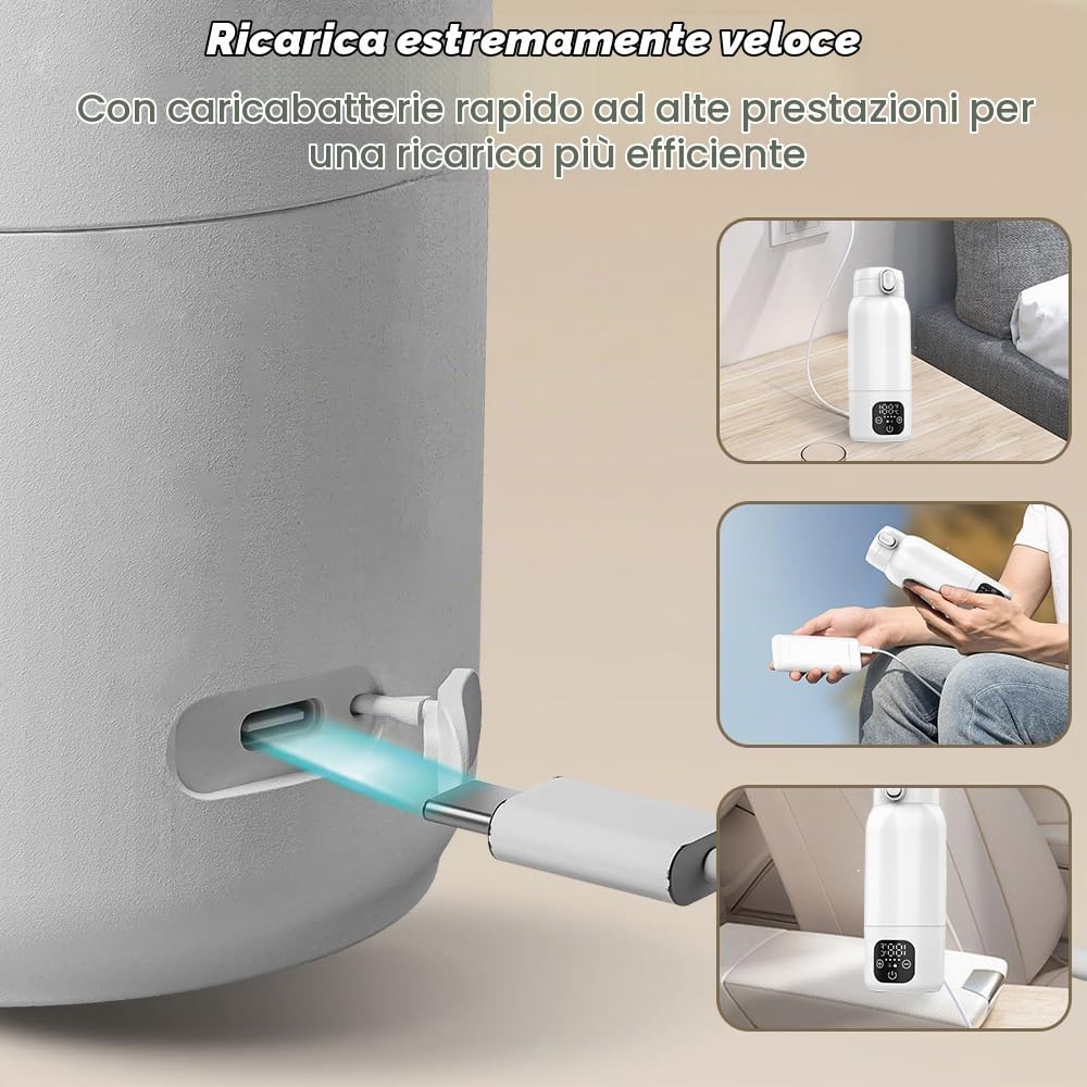 Scaldabiberon Portatile Baby da 500 ml, Riscaldamento Rapido Scalda Biberon Neonato con 11000 mAh Scaldabiberon Elettrico Portatile con display LCD per Latte Materno e Acqua Regolabile da 35 a 70 °C